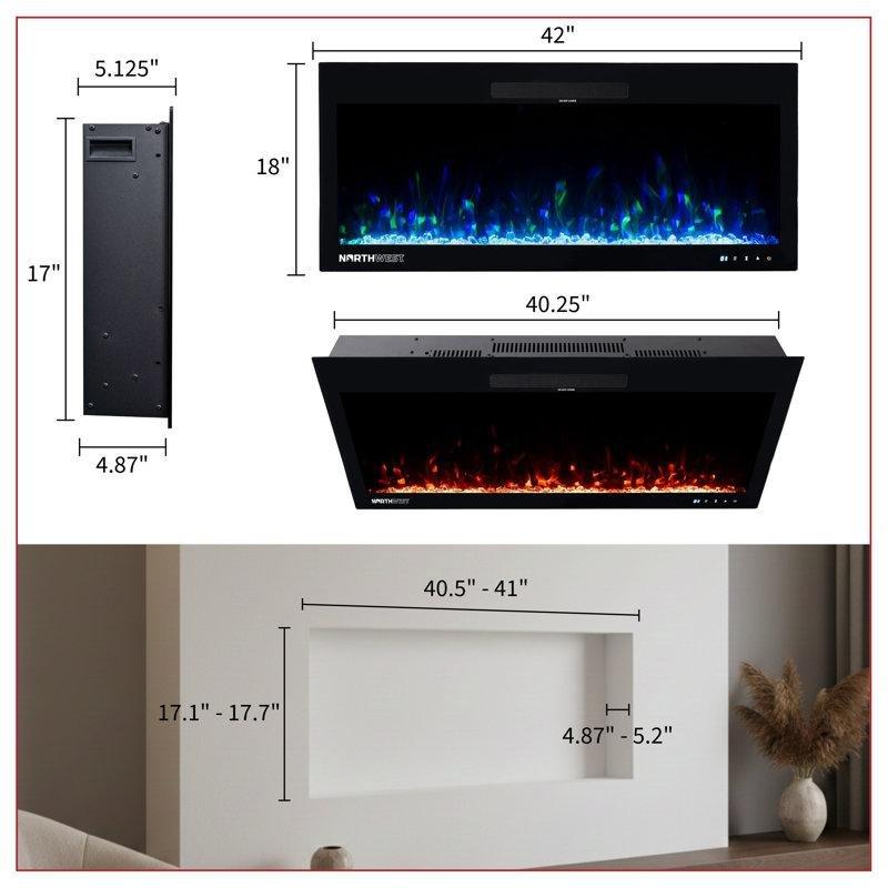 Siyah Metal ve Cam Uzaktan Kumandalı Çok Renkli LED Alevli Duvara Monte Elektrikli Şömine - 107 cm - 184600