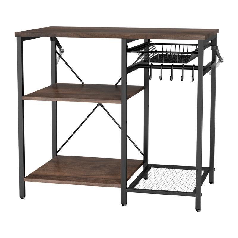 Siyah Metal ve Ceviz Rengi Ahşap Ayarlanabilir Raflı 5 Kancalı Çok Amaçlı Mutfak Rafı - 90x40x90 cm - 163879