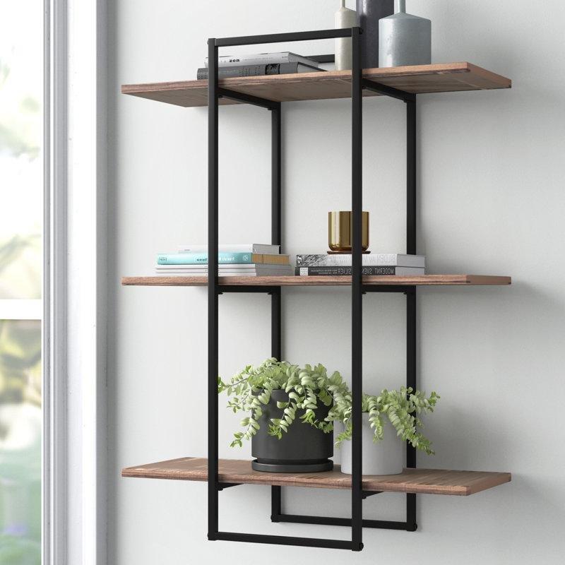 Siyah Metal ve Eskitme Ahşap 3 Katlı Duvar Rafı - 60 cm - 180242