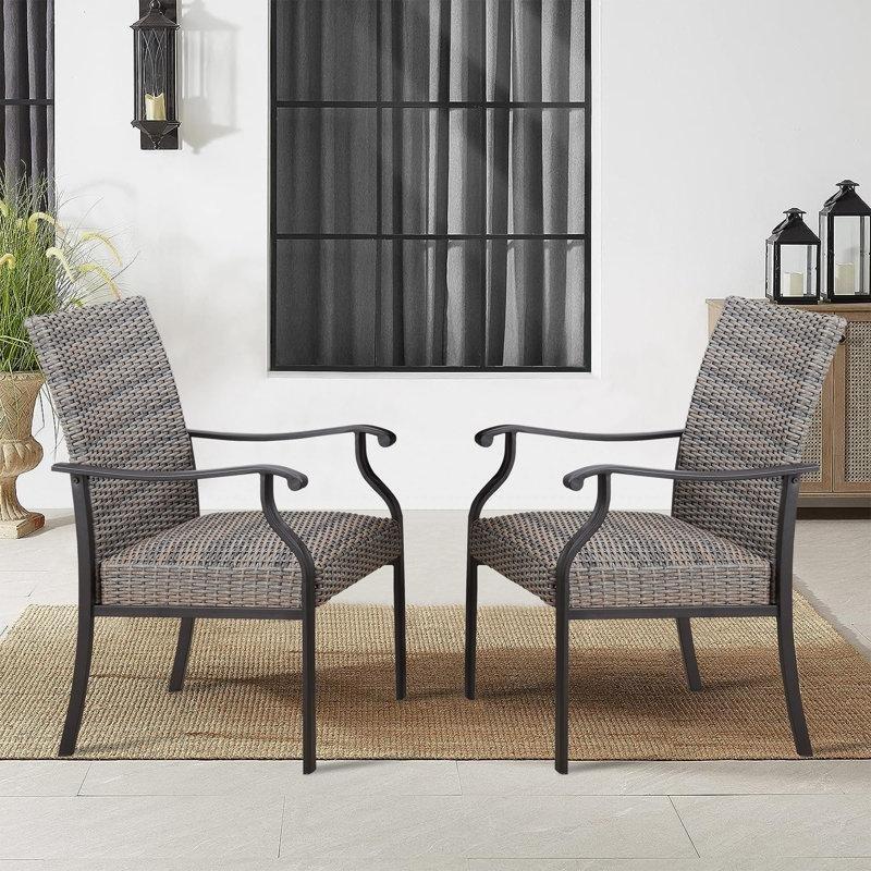 Siyah Metal ve Gri Hasır Kollu 2li Set Bahçe Sandalyesi - 173923