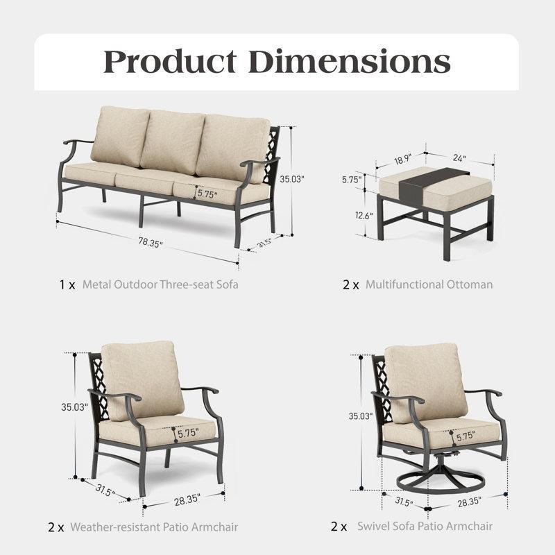 Siyah Metal ve Hasır Örgü Döner Sandalyeli 9 Kişilik Bahçe Takımı - 211853