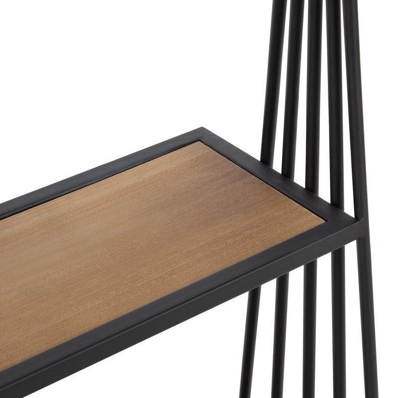 Siyah Metal ve Kahverengi Ahşap 3 Raflı Salıncak Tasarımlı Endüstriyel Duvar Rafı - 77x60 cm - 180144
