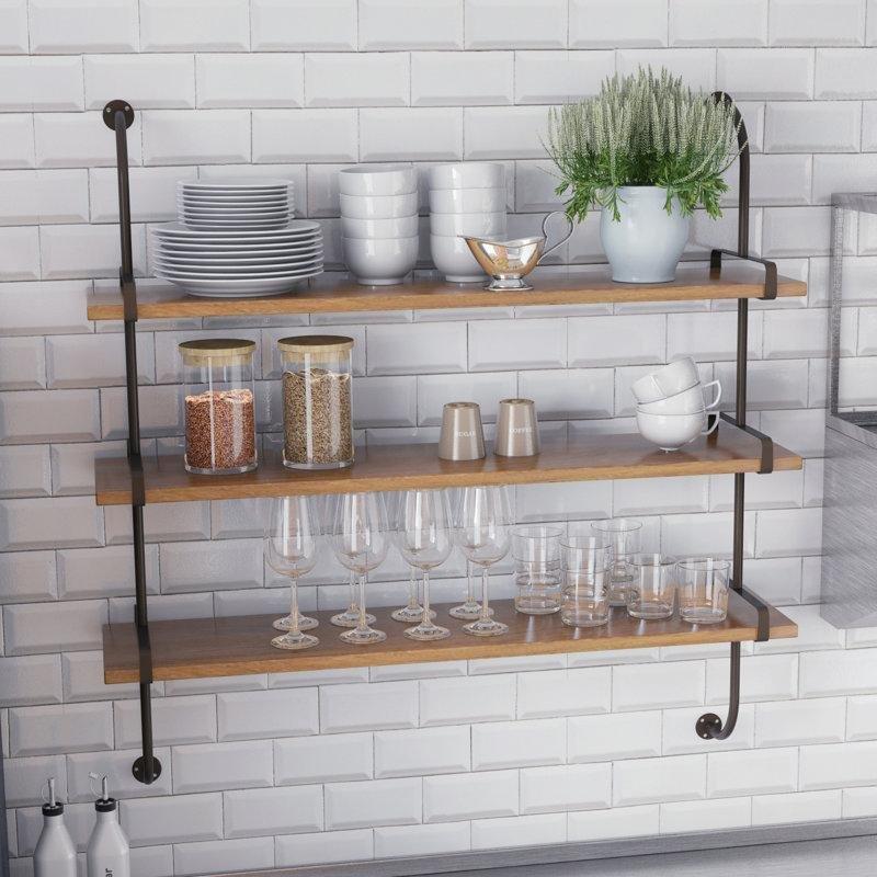 Siyah Metal ve Köknar Ağacı Endüstriyel Tasarım 3 Raflı Duvar Rafı - 97x97 cm - 180064