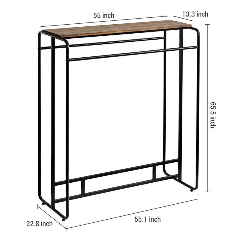 Siyah Metal ve Masif Ahşap Raflı Çift Askılı Endüstriyel Ayaklı Askılık - 140 cm - 165667