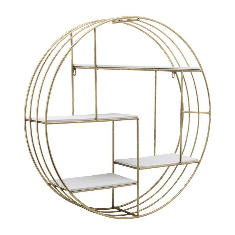 Siyah Metal ve Masif Ahşap Yuvarlak 4 Raflı Duvar Rafı - 82x82x18 cm - 179633