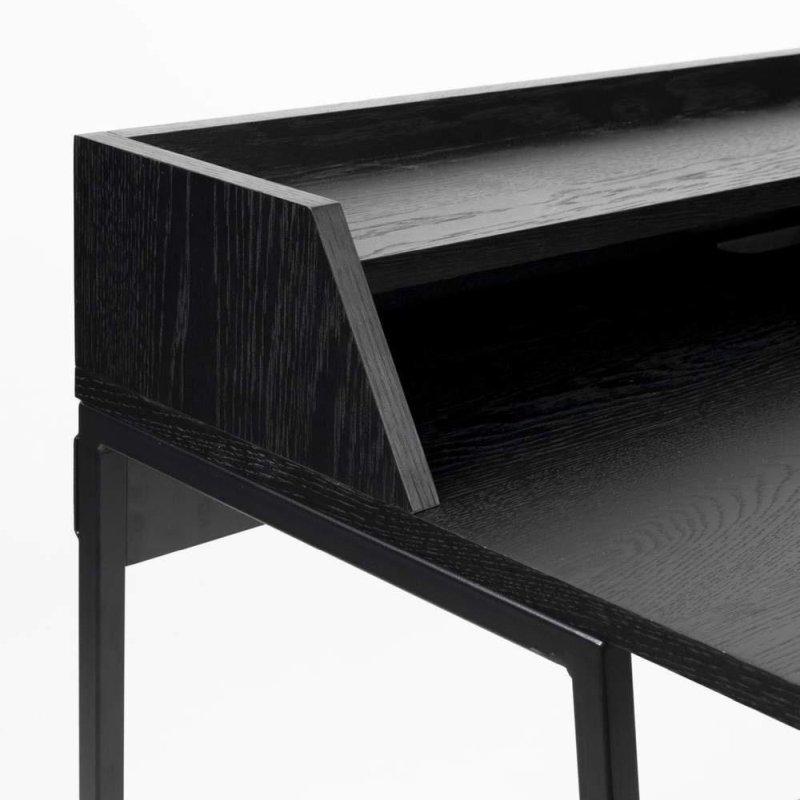 Siyah Metal ve Meşe Kaplama Raflı Vintage Çalışma Masası - 120x60 cm - 235019