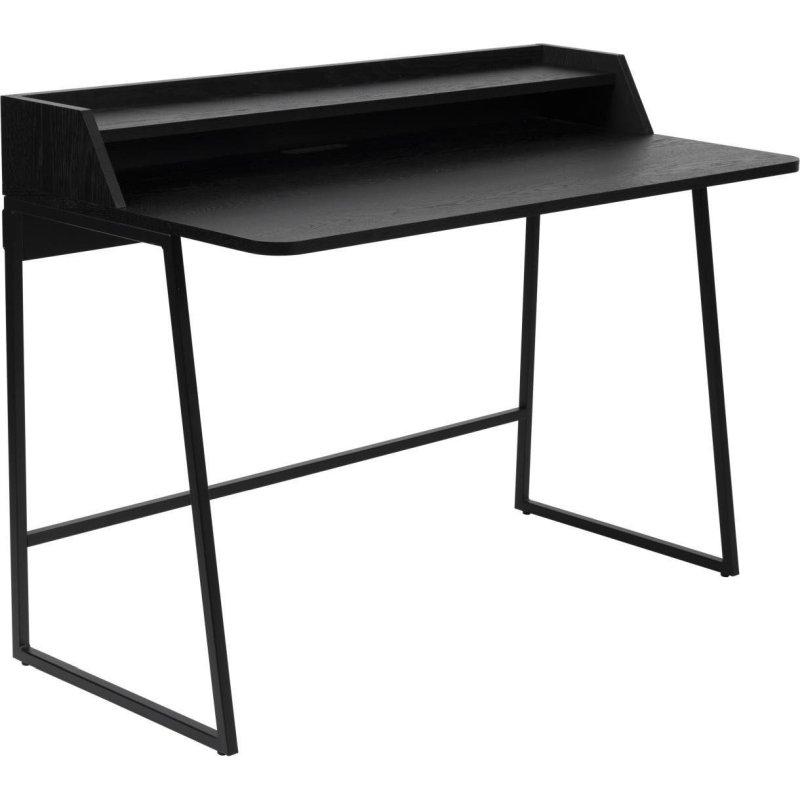 Siyah Metal ve Meşe Kaplama Raflı Vintage Çalışma Masası - 120x60 cm - 235019