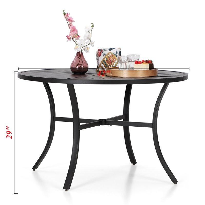Siyah Metal ve PE Hasır Minderli Şemsiye Delikli Yuvarlak 4 Kişilik Bahçe Masa Takımı - 107 cm - 214343