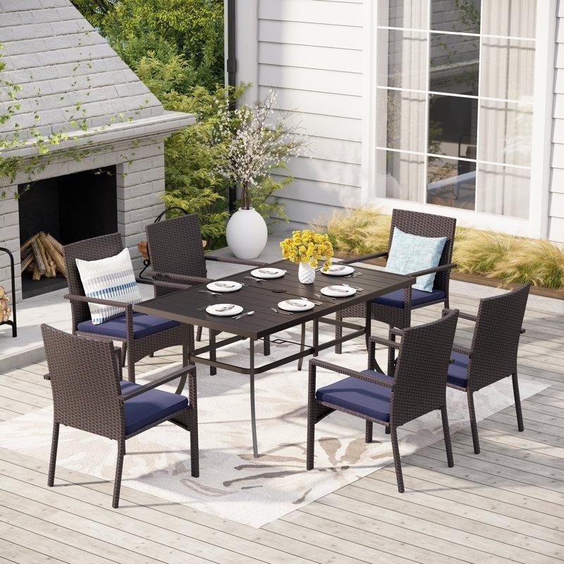 Siyah Metal ve PE Rattan Mavi Minderli 6 Kişilik Bahçe Masa Takımı - 214054