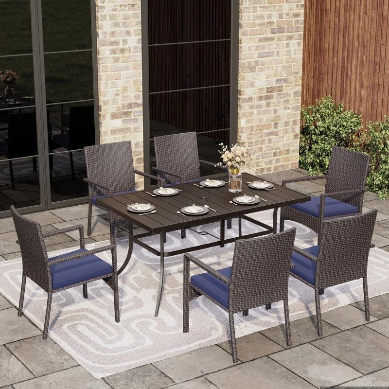 Siyah Metal ve PE Rattan Mavi Minderli 6 Kişilik Bahçe Masa Takımı - 214054