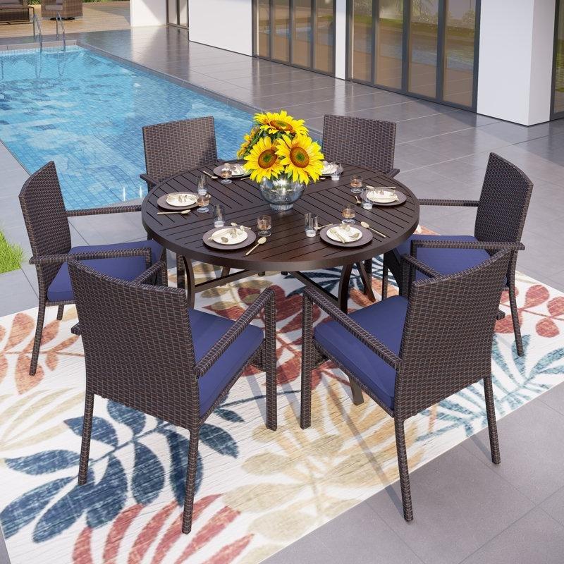 Siyah Metal ve PE Rattan Minderli 6 Kişilik Yuvarlak Bahçe Masa Takımı - 138 cm - 215739