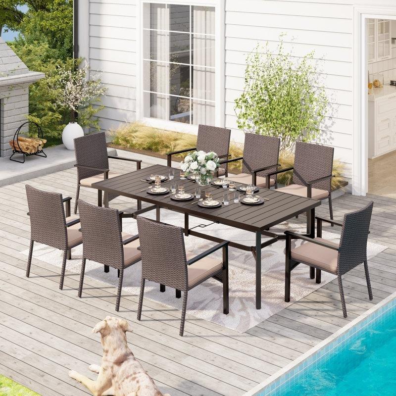 Siyah Metal ve PE Rattan Minderli Dikdörtgen 8 Kişilik Bahçe Masa Takımı - 217065