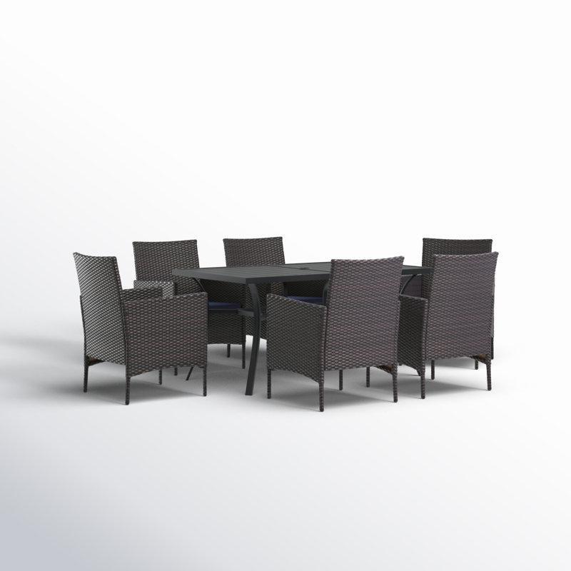 Siyah Metal ve Rattan 6 Kişilik Minderli Şemsiye Delikli Bahçe Masa Takımı - 214614
