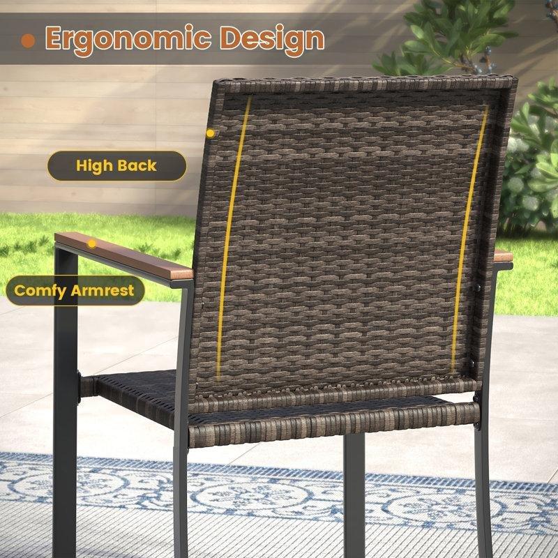 Siyah Metal ve Rattan 8 Kişilik Şemsiye Delikli Yuvarlak Bahçe Masa Takımı - 152 cm - 215083