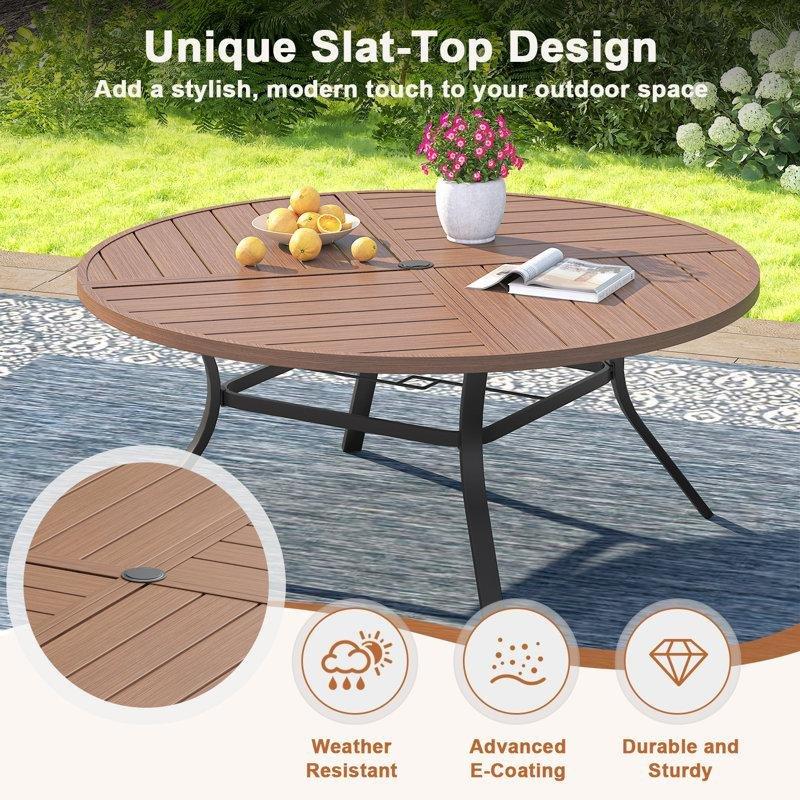 Siyah Metal ve Rattan 8 Kişilik Şemsiye Delikli Yuvarlak Bahçe Masa Takımı - 152 cm - 215083