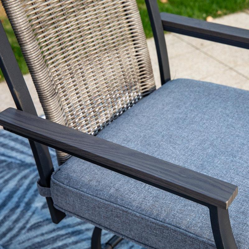 Siyah Metal ve Rattan Minderli Döner Sandalyeli 2 Kişilik Bistro Bahçe Masa Takımı - 216401