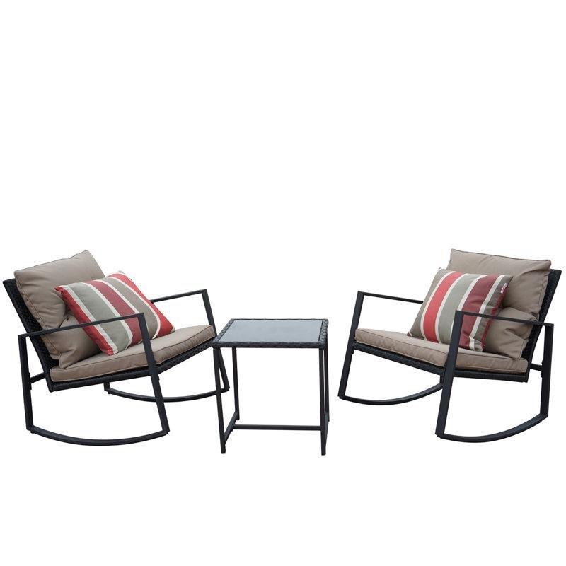 Siyah Metal ve Rattan Minderli Sallanan 2 Kişilik Bahçe Takımı - 209975