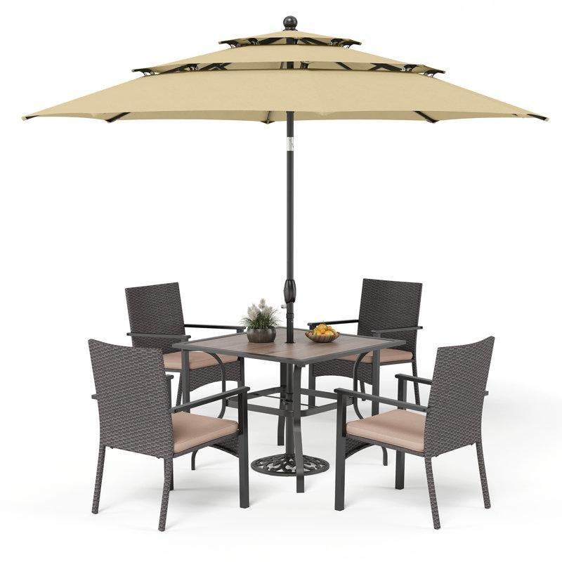 Siyah Metal ve Rattan Şemsiyeli Minderli 4 Kişilik Bahçe Masa Takımı - 215326
