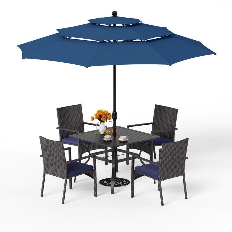 Siyah Metal ve Rattan Şemsiyeli Minderli 4 Kişilik Bahçe Masa Takımı - 216002
