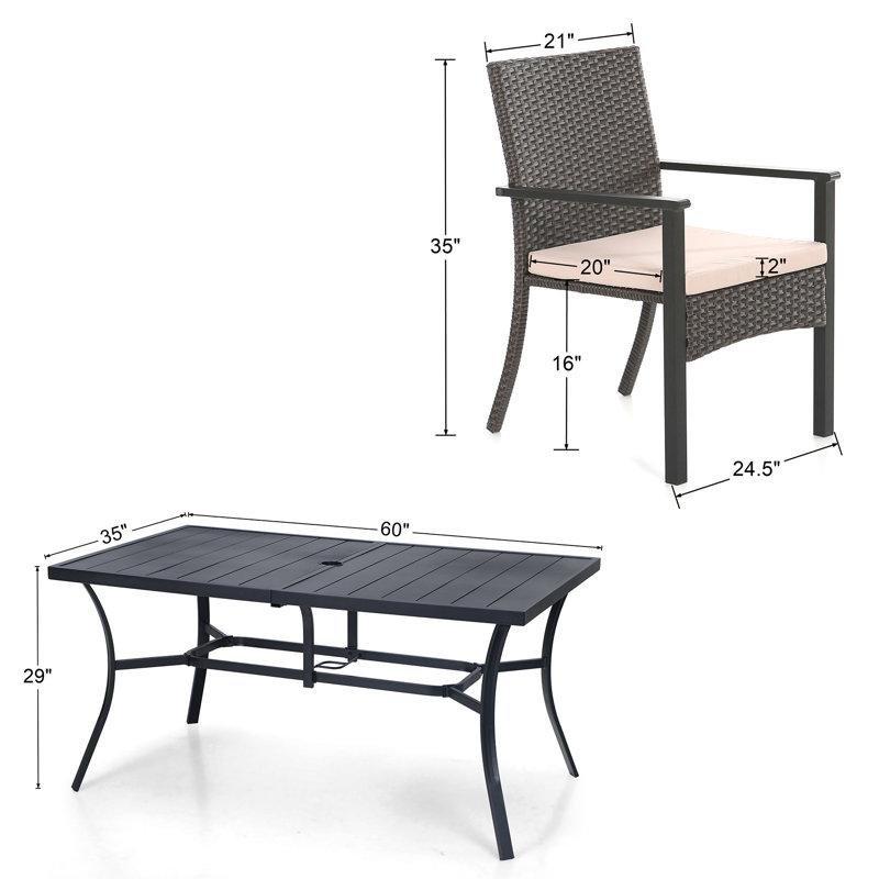Siyah Metal ve Rattan Şemsiyeli Minderli 6 Kişilik Bahçe Masa Takımı - 213724