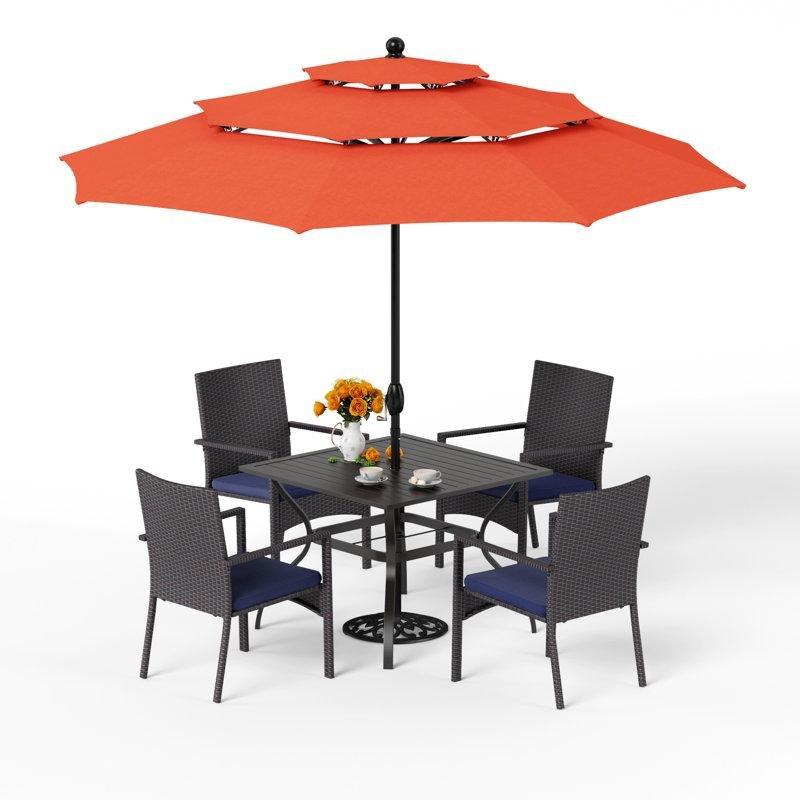 Siyah Metal ve Rattan Şemsiyeli Minderli Kare Bahçe Masa Takımı - 215461