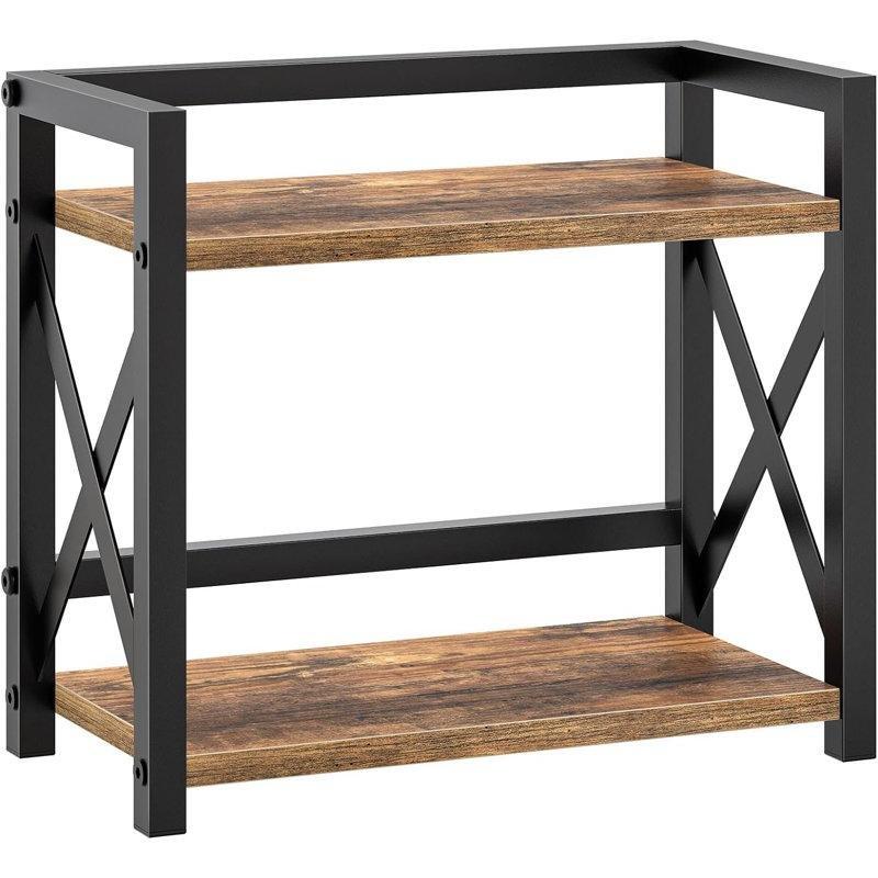 Siyah Metal ve Rustik Ahşap İki Katlı Endüstriyel Mutfak Rafı - 30x15x27 cm - 163765