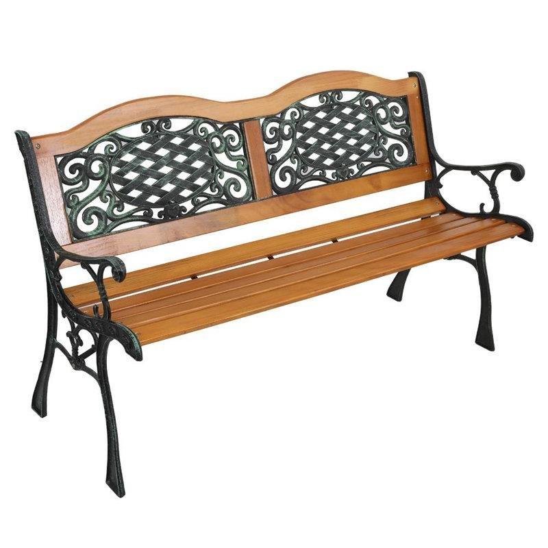 Siyah Metal ve Sert Ağaç Antik Tasarım Sırtlıklı Bahçe Bankı - 126 cm - 172218