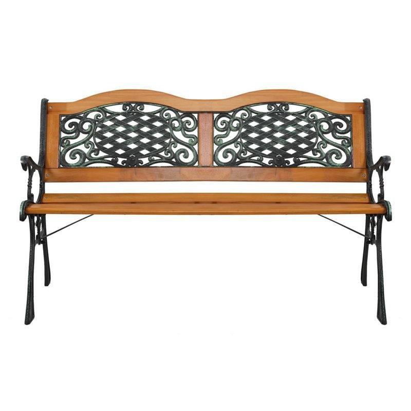 Siyah Metal ve Sert Ağaç Antik Tasarım Sırtlıklı Bahçe Bankı - 126 cm - 172218