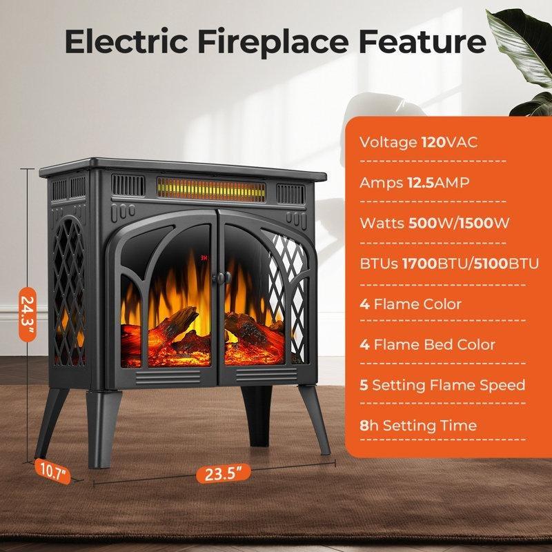 Siyah Metal Vintage Tasarım Portatif 3D Alev Efektli Elektrikli Şömine - 60 cm - 183939