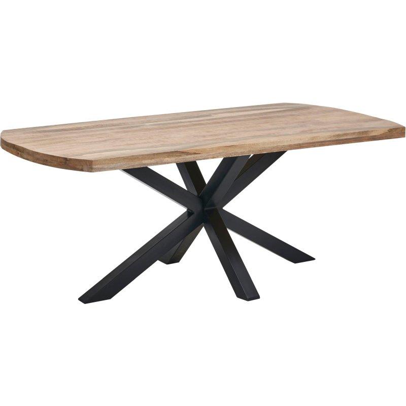 Siyah Metal X Ayaklı Masif Mango Ağacı Tekne Şekilli Bohem Yemek Masası - 200x100 cm - 236019