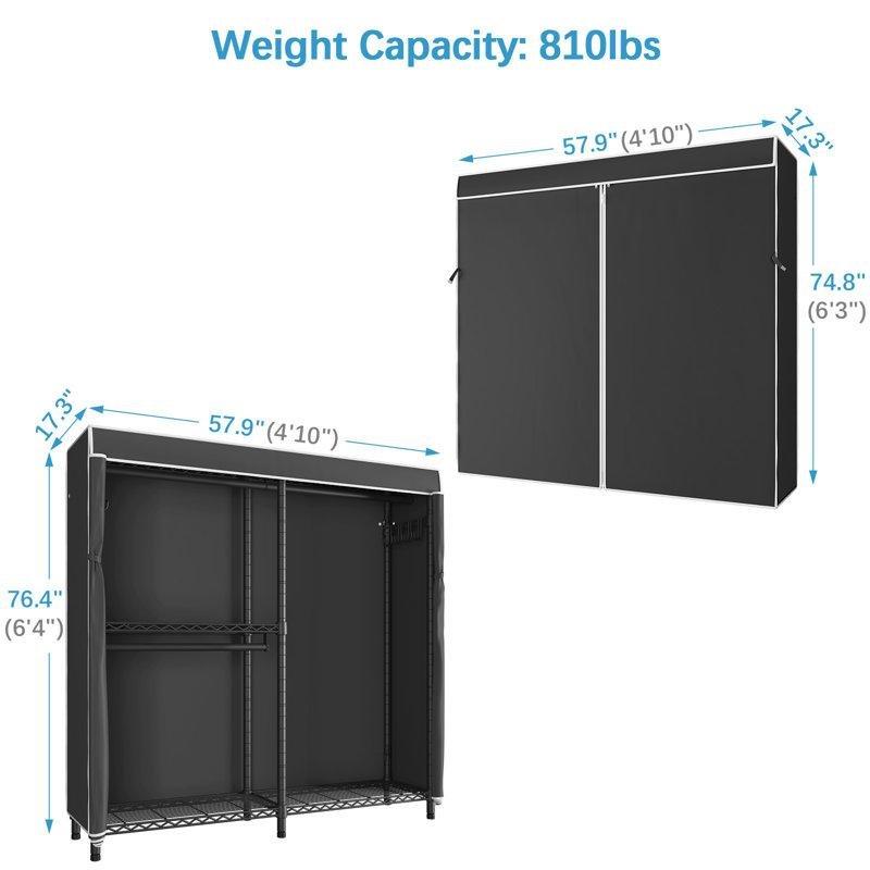 Siyah Metal Yüksek Taşıma Kapasiteli 3 Askılı Fermuarlı Bez Dolap - 148 cm - 182957