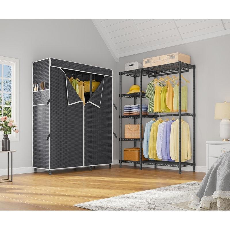 Siyah Metal Yüksek Taşıma Kapasiteli Portatif Bez Dolap - 115x40x195 cm - 182886