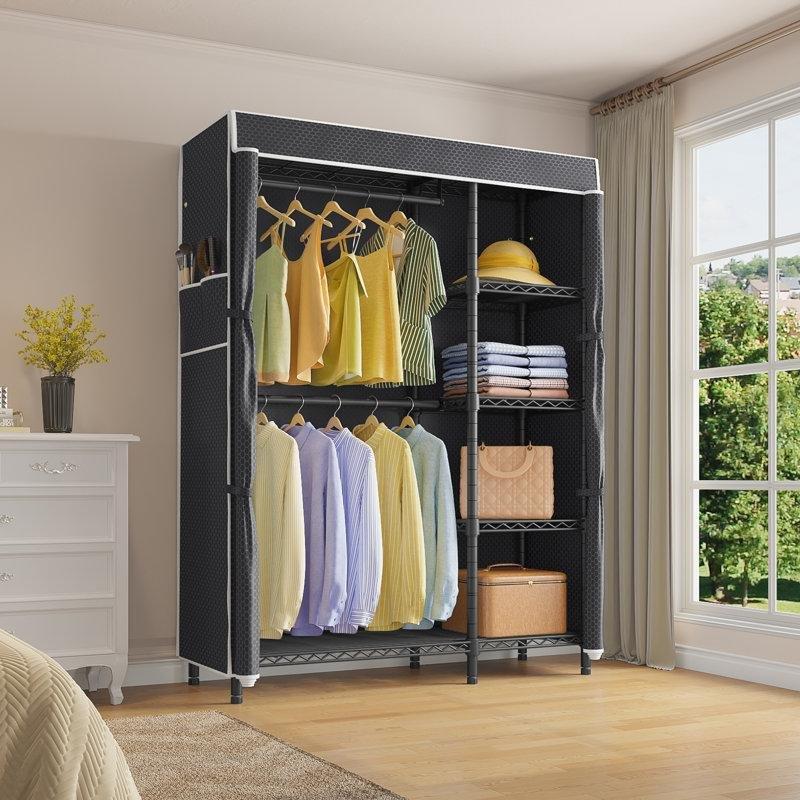 Siyah Metal Yüksek Taşıma Kapasiteli Portatif Bez Dolap - 115x40x195 cm - 182886