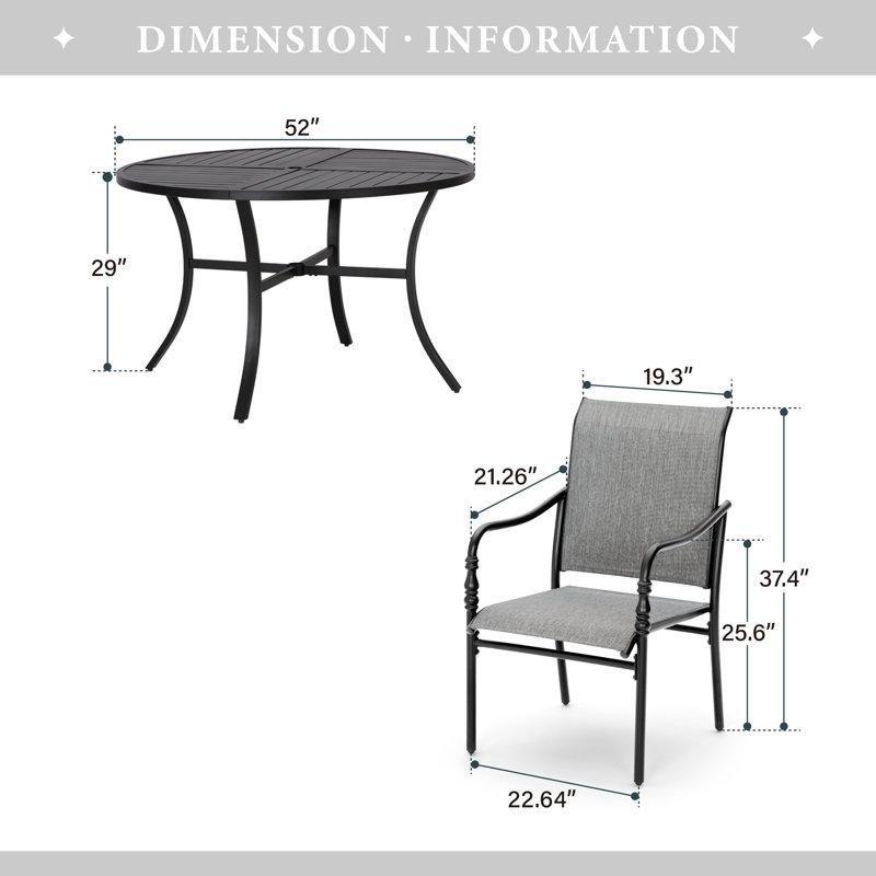 Siyah Metal Yuvarlak Şemsiye Delikli 4 Kişilik Bahçe Masa Takımı - 120 cm - 213571