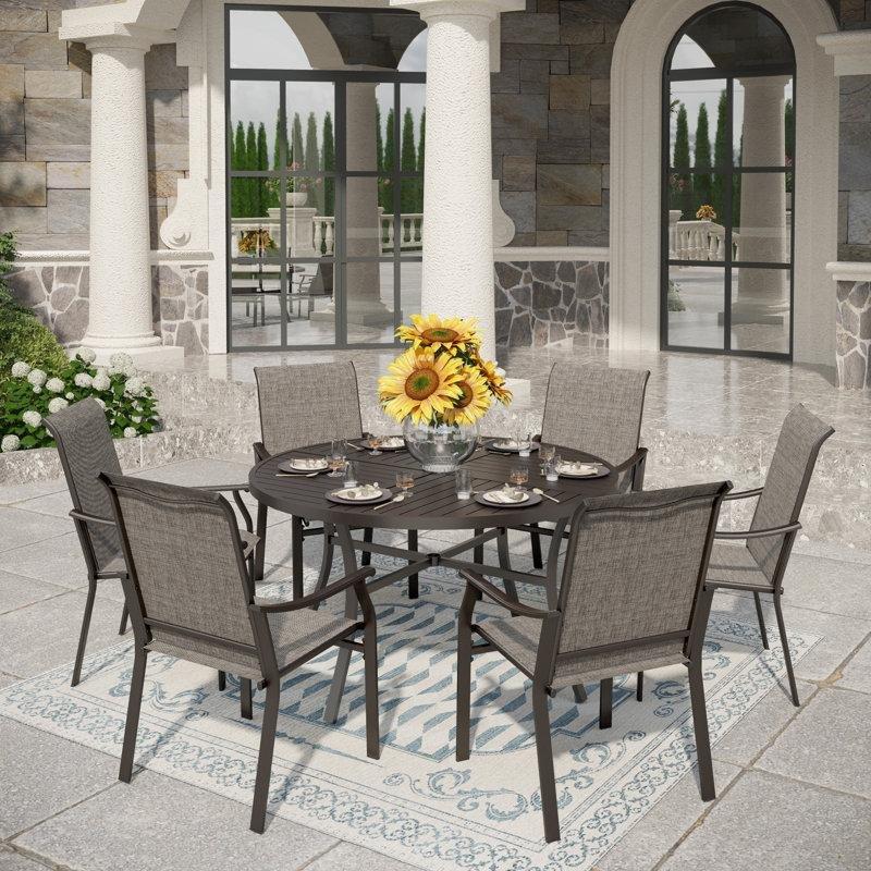 Siyah Metal Yuvarlak Şemsiye Delikli 6 Kişilik Bahçe Masa Takımı - 138 cm - 214956