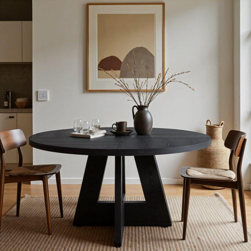 Siyah Modern Yuvarlak Bohem Yemek Masası - Ø120 cm - 236927 Siyah Modern Yuvarlak Bohem Yemek Masası - Ø120 cm - 236927