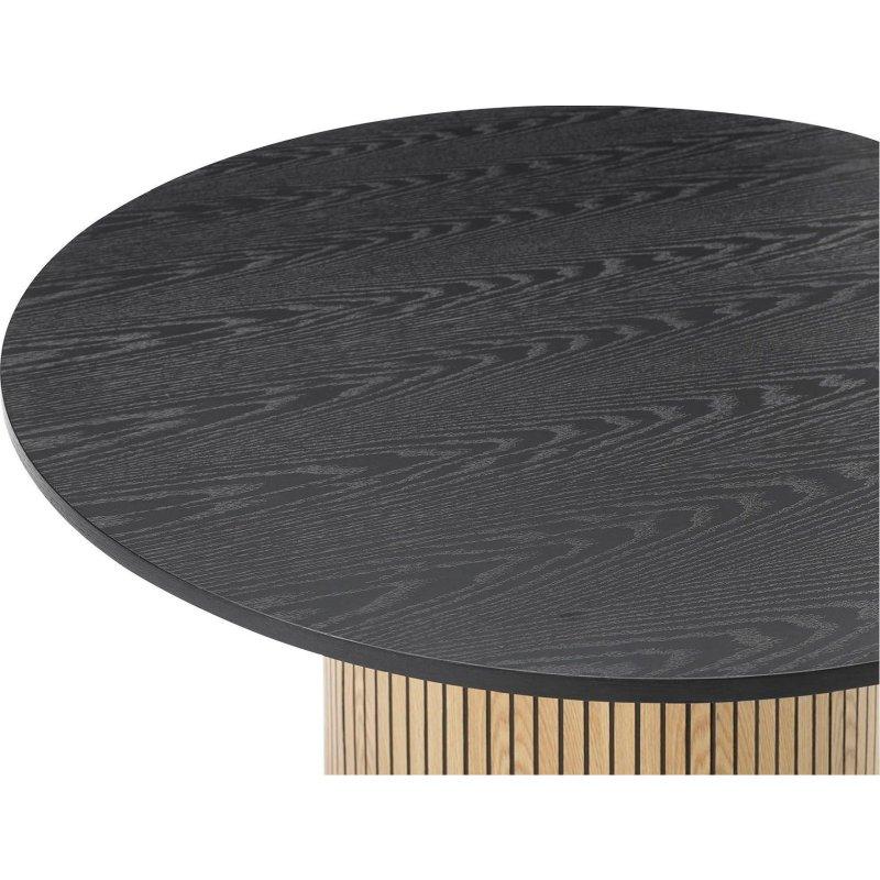 Siyah Naturel MDF Meşe Kaplama Yuvarlak Sütun Ayaklı Bohem Yemek Masası - Ø100 cm - 235412