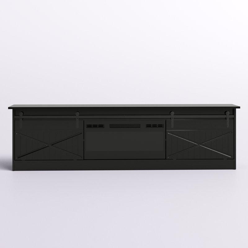 Siyah Parlak Şömineli Tv Ünitesi - 200 cm - 220809