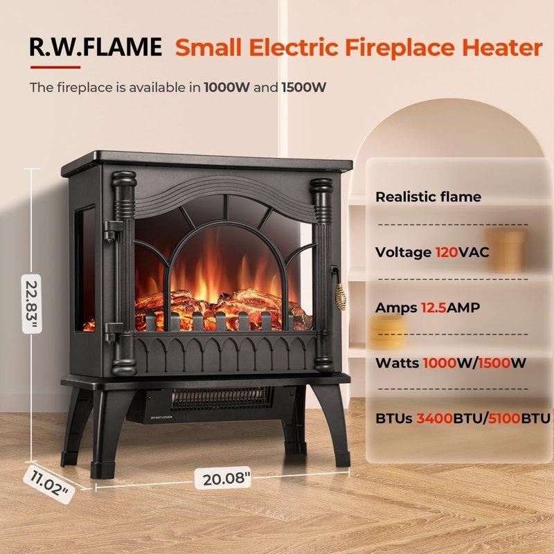 Siyah Paslanmaz Çelik 3D Alev Efektli Portatif Kızılötesi Elektrikli Şömine Soba - 51x58 cm - 184132