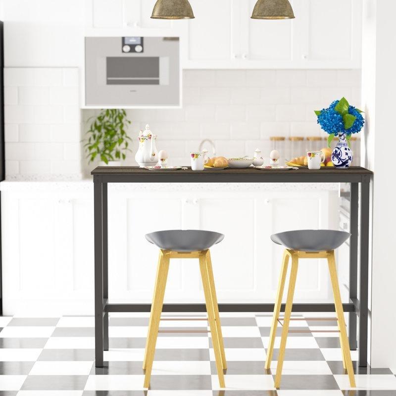 Siyah Paslanmaz Çelik Ayaklı Ayak Dayamalı Dikdörtgen Suntalam Bar Masası - 100x45 cm - 231367