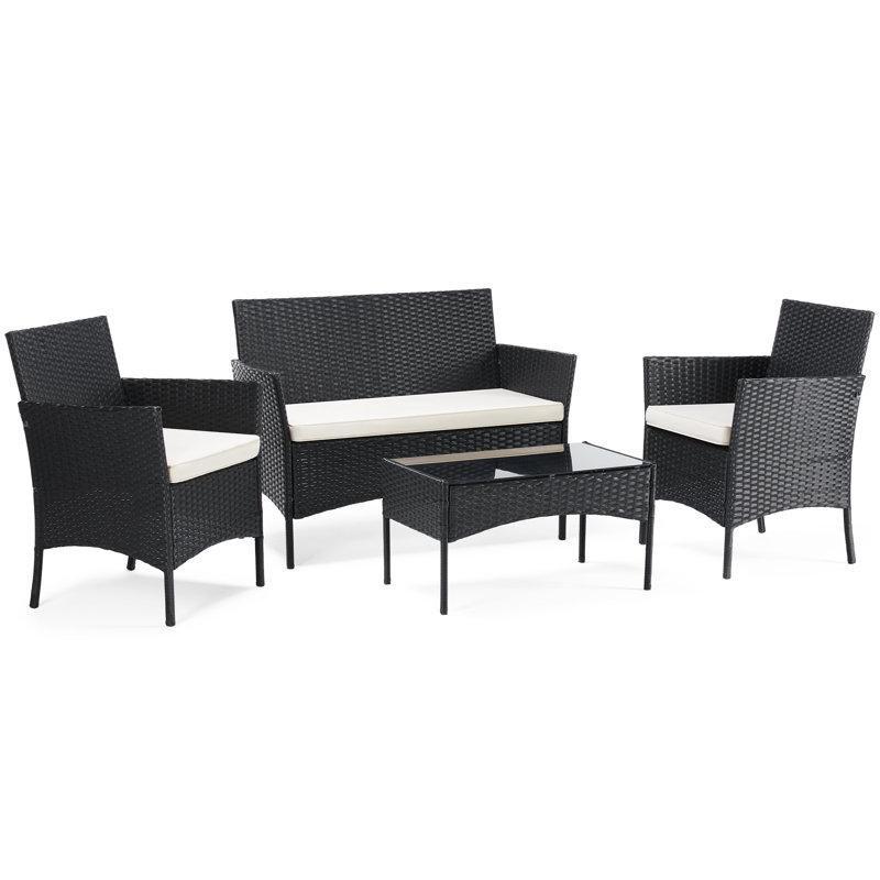 Siyah PE Rattan 4 Kişilik Minderli Bahçe Takımı - 209765