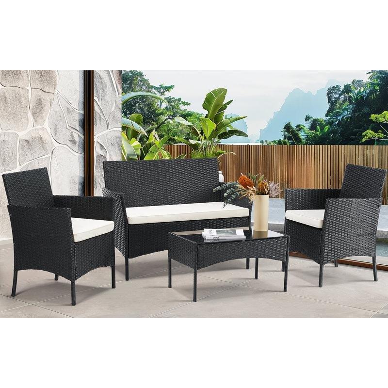 Siyah PE Rattan 4 Kişilik Minderli Bahçe Takımı - 209765