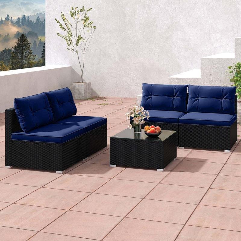Siyah PE Rattan Metal Minderli Modüler 4 Kişilik Bahçe Takımı - 211228
