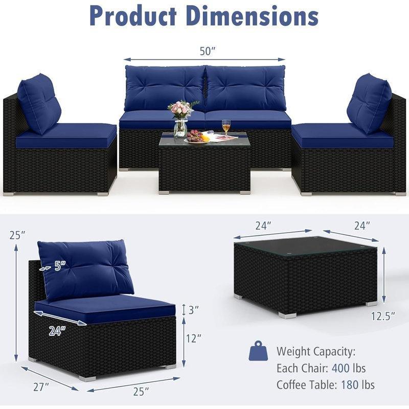 Siyah PE Rattan Metal Minderli Modüler 4 Kişilik Bahçe Takımı - 211228