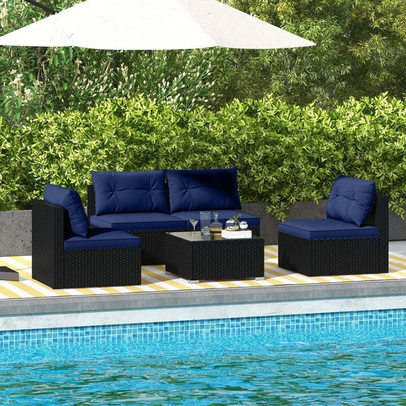 Siyah PE Rattan Metal Minderli Modüler 4 Kişilik Bahçe Takımı - 211228