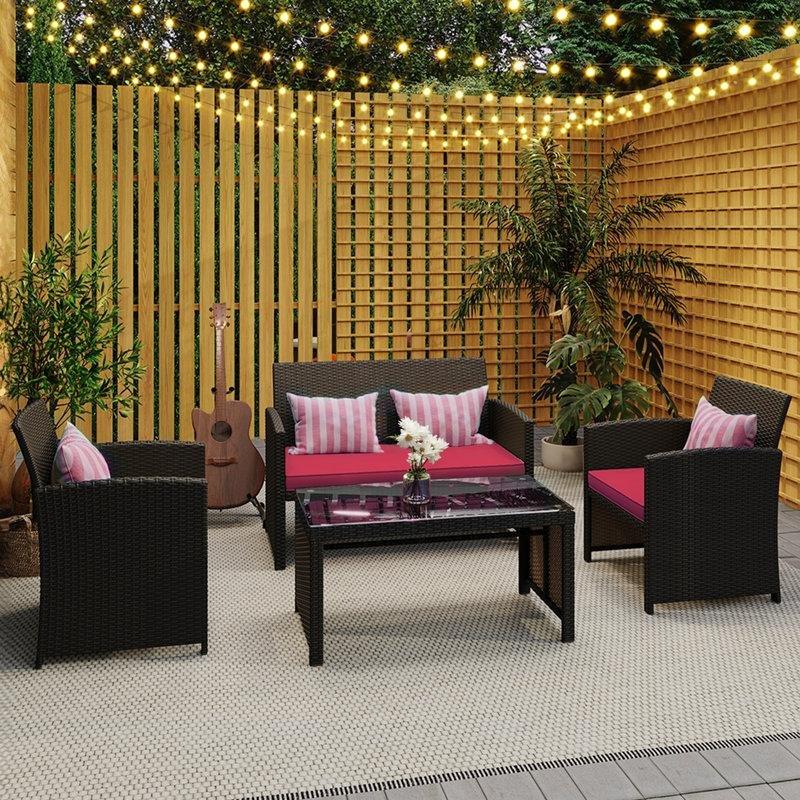 Siyah PE Rattan Minderli 4 Kişilik Bahçe Takımı - 212286
