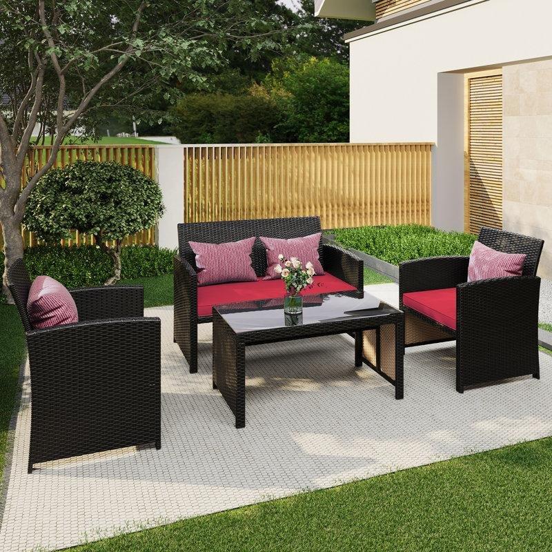Siyah PE Rattan Minderli 4 Kişilik Bahçe Takımı - 212286