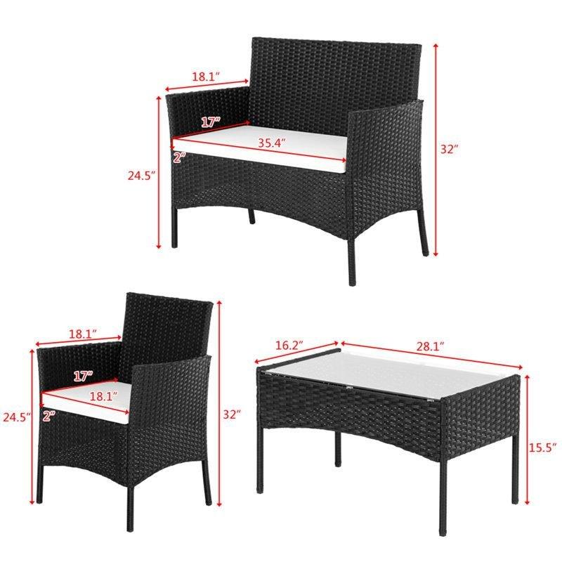 Siyah PE Rattan Minderli 4 Kişilik Cam Tablalı Bahçe Takımı - 211389