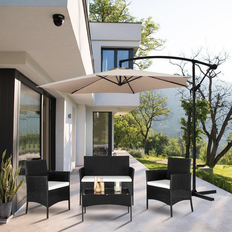 Siyah PE Rattan Minderli 4 Kişilik Cam Tablalı Bahçe Takımı - 211389