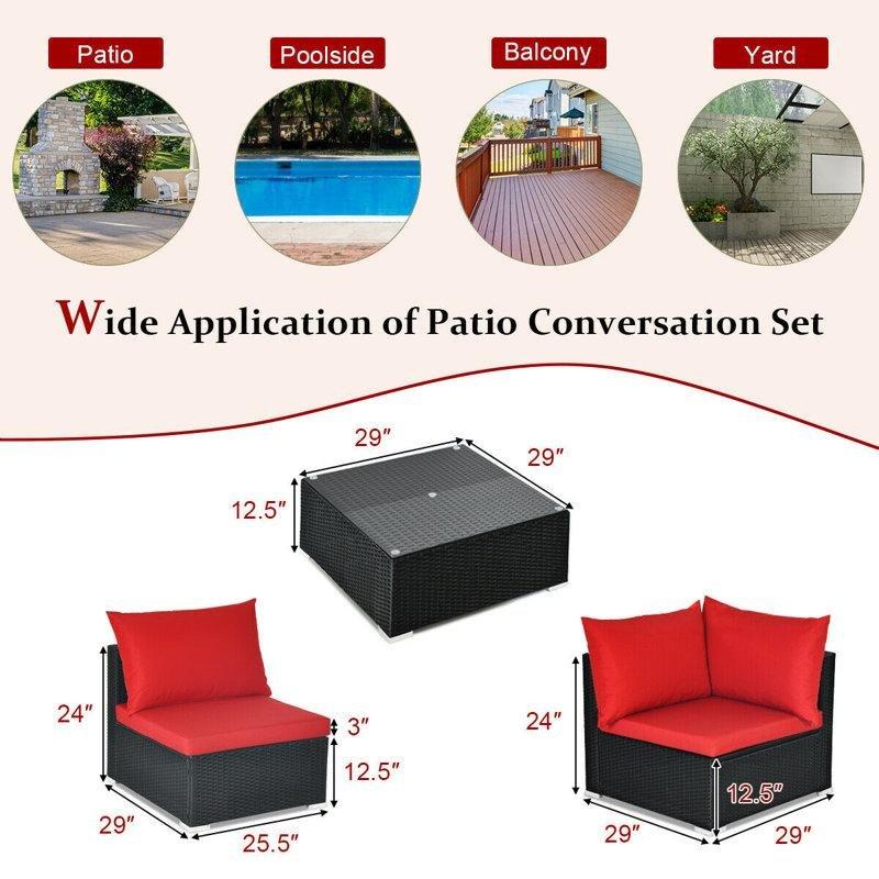 Siyah PE Rattan Modüler 6 Kişilik Minderli Bahçe Takımı - 210494